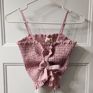 NWOT Bibi Pink Smocked Top with Bow - S